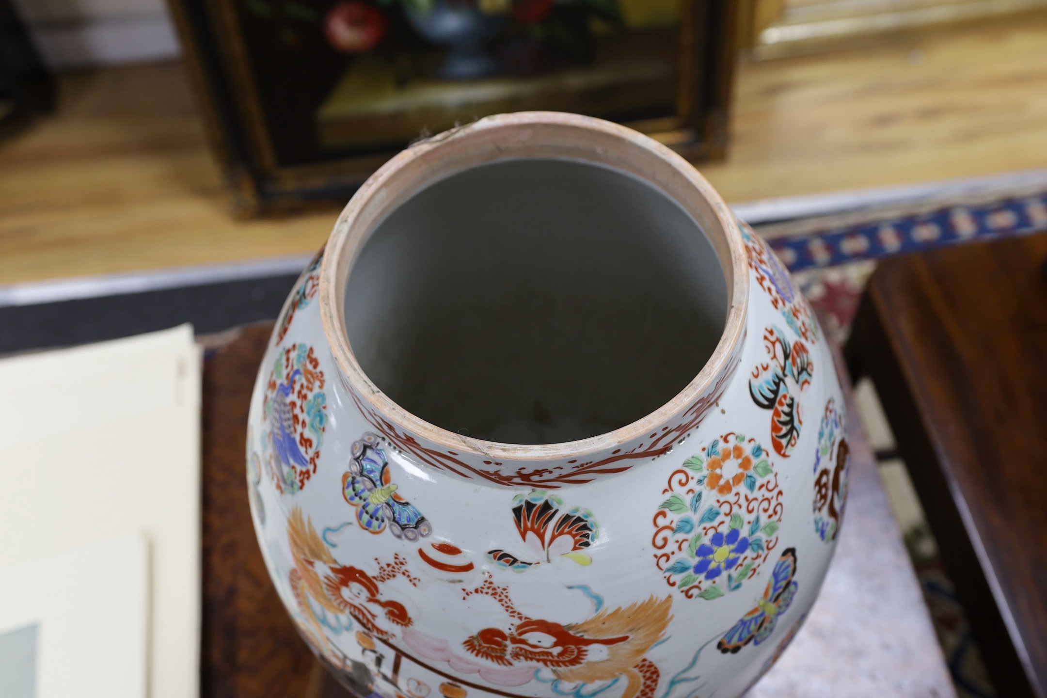 A massive Japanese enamelled porcelain vase, Meiji period, 51cm tall